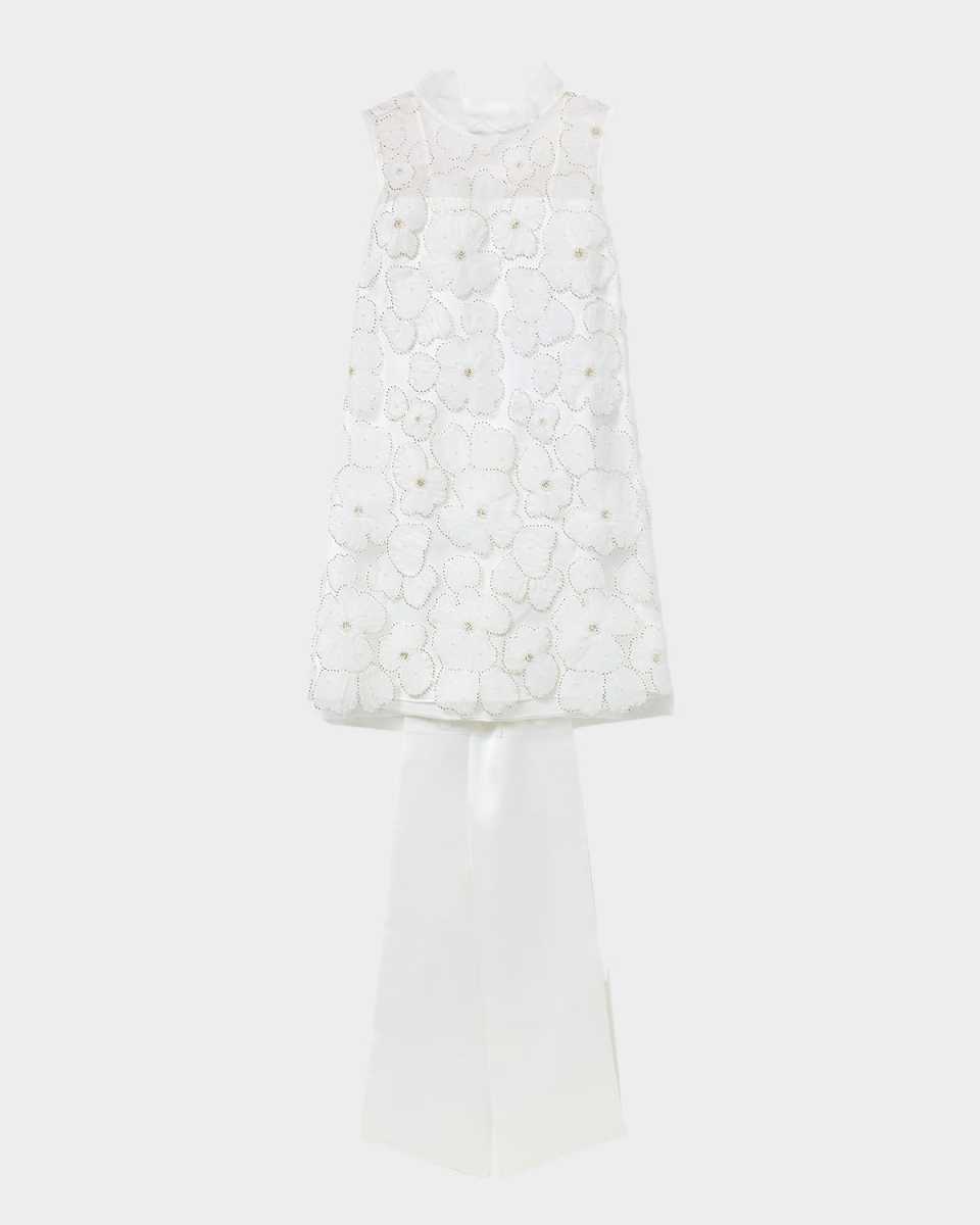 Embellished Tulle Satin Bow Mini Dress